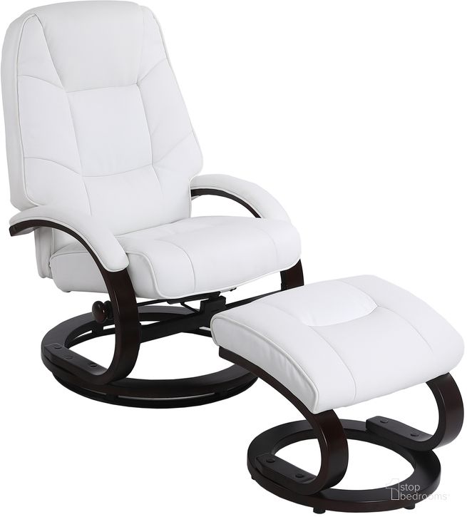 The appearance of Sundsvall Recliner and Ottoman In White designed by Mac Motion Chair in the transitional interior design. This white piece of furniture  was selected by 1StopBedrooms from Sundsvall Collection to add a touch of cosiness and style into your home. Sku: M428-086200. Product Type: Reclining Chair. Material: Iron. Image1