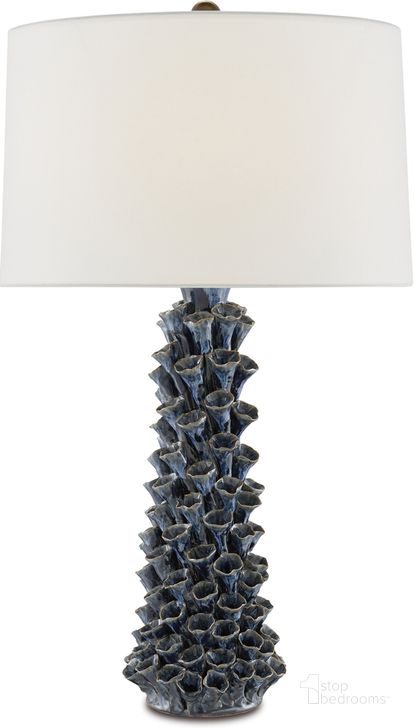 The appearance of Sunken Blue Table Lamp designed by Currey & Company in the modern / contemporary interior design. This blue piece of furniture  was selected by 1StopBedrooms from Sunken Collection to add a touch of cosiness and style into your home. Sku: 6000-0683. Material: Ceramic. Product Type: Table Lamp. Image1