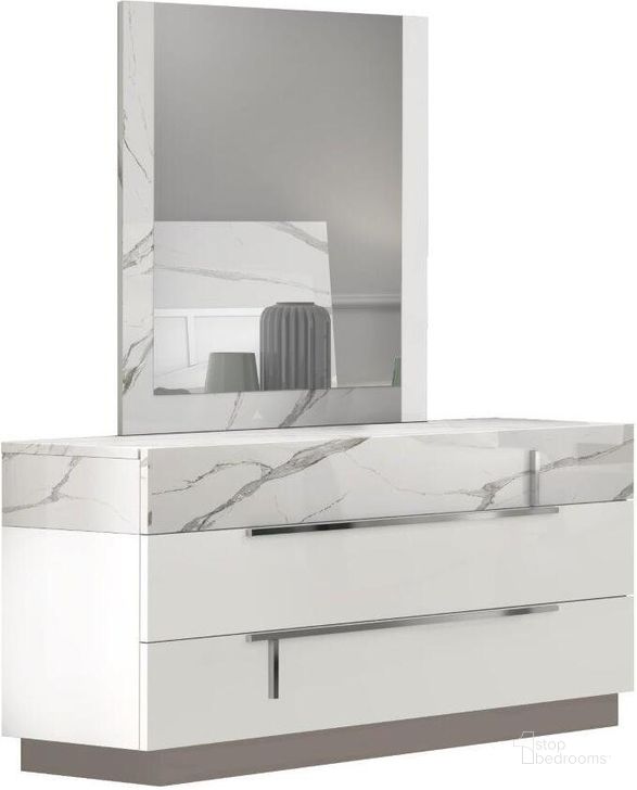 The appearance of Sunset Premium Mirror in Bianco Luc Stat designed by J&M in the modern / contemporary interior design. This white piece of furniture  was selected by 1StopBedrooms from Sunset Collection to add a touch of cosiness and style into your home. Sku: 17646-M. Product Type: Dresser Mirror. Image1