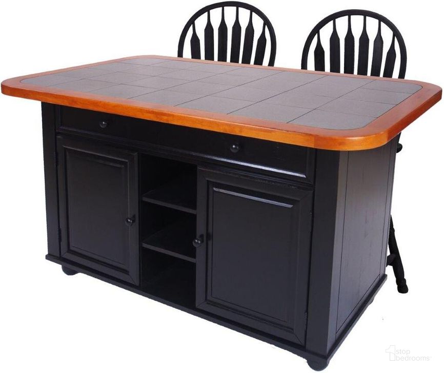 The appearance of Sunset Trading 3 Piece Antique Black Kitchen Island Set with Gray Tile Top designed by Sunset Trading in the traditional interior design. This antique black piece of furniture  was selected by 1StopBedrooms from Black Cherry Selections Collection to add a touch of cosiness and style into your home. Sku: CY-KI-TT-02-BCH-B;CY-KI-TT-02-BCH-T;DLU-B24-AB;DLU-B24-AB. Material: Wood. Product Type: Kitchen Island. Image1