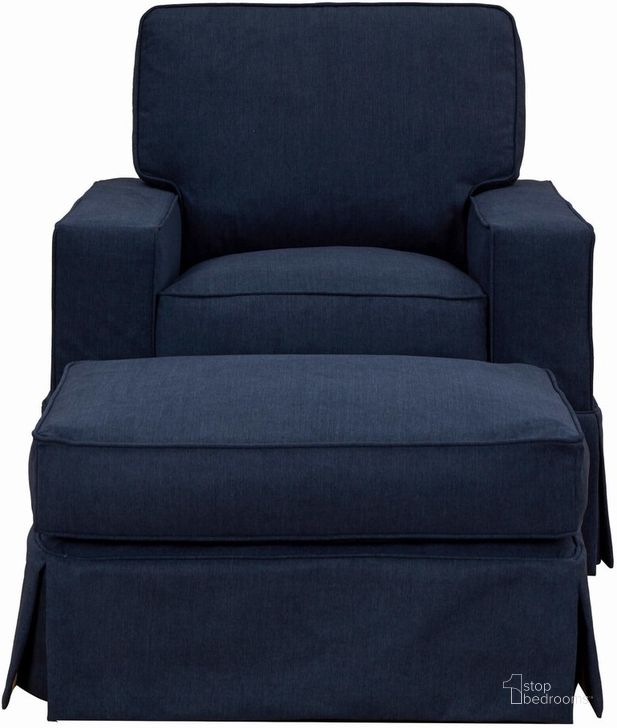 The appearance of Americana Slipcover Set For Box Cushion Track Arm Chair and Ottoman In Navy Blue designed by Sunset Trading in the modern / contemporary interior design. This navy blue piece of furniture  was selected by 1StopBedrooms from Americana Collection to add a touch of cosiness and style into your home. Sku: SU-108520SC-391049;SU-108530SC-391049. Material: Polyester. Product Type: Cover. Image1