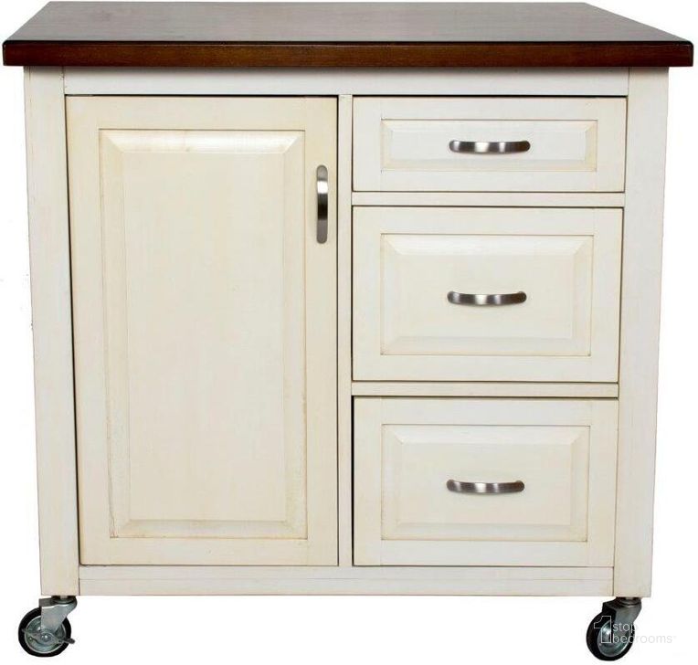 The appearance of Sunset Trading Andrews Kitchen Cart designed by Sunset Trading in the traditional interior design. This white and brown piece of furniture  was selected by 1StopBedrooms from Andrews Collection to add a touch of cosiness and style into your home. Sku: PK-CRT-04-AW. Material: Wood. Product Type: Kitchen Cart. Image1