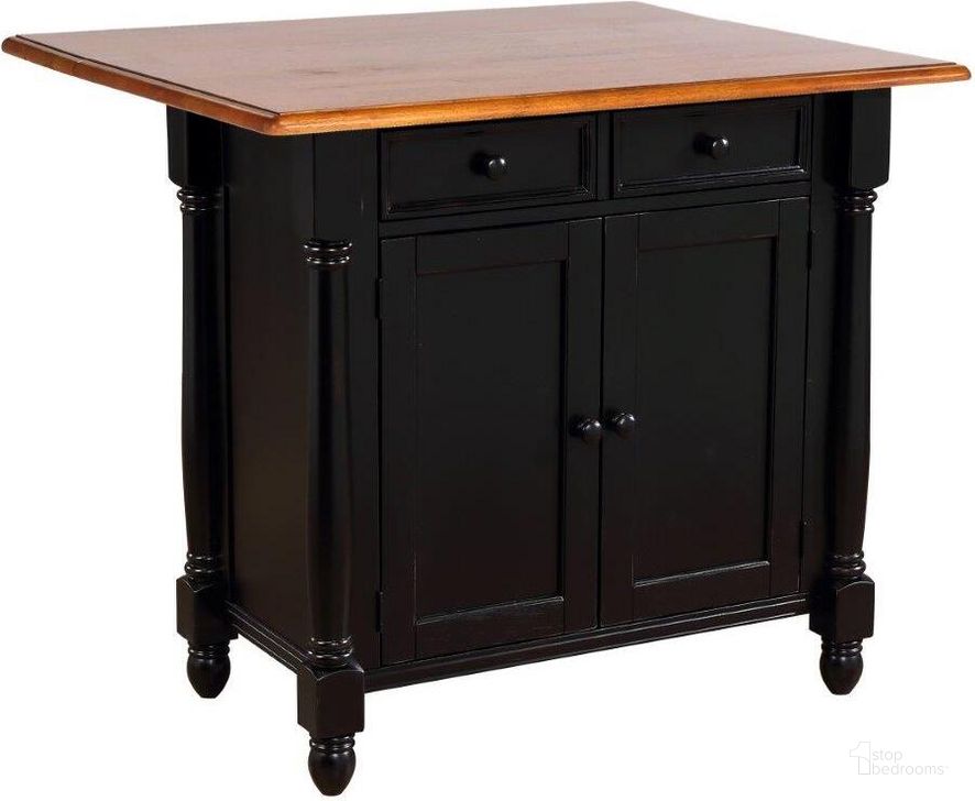The appearance of Sunset Trading Antique Black and Cherry Kitchen Island with Cherry Drop Leaf Top designed by Sunset Trading in the modern / contemporary interior design. This antique black and cherry piece of furniture  was selected by 1StopBedrooms from Black Cherry Selections Collection to add a touch of cosiness and style into your home. Sku: DLU-KI-4222-BCH. Material: Wood. Product Type: Kitchen Island. Image1