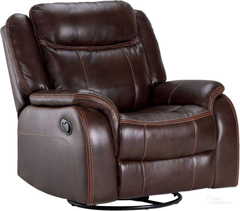The appearance of Sunset Trading Avant 38 Inch Wide Recliner Reclining Rocking Swivel Chair Brown Faux Leather designed by Sunset Trading in the modern / contemporary interior design. This brown piece of furniture  was selected by 1StopBedrooms from Avant Collection to add a touch of cosiness and style into your home. Sku: SU-AV8604041-107. Product Type: Recliner. Material: Rubberwood. Image1