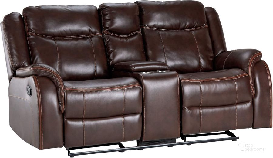 The appearance of Sunset Trading Avant 76 Inch Wide Dual Reclining Rocking Loveseat With Console Usb 2 Outlets Cupholders Brown Faux Leather designed by Sunset Trading in the modern / contemporary interior design. This brown piece of furniture  was selected by 1StopBedrooms from Avant Collection to add a touch of cosiness and style into your home. Sku: SU-AV8604041-285. Product Type: Loveseat. Material: Rubberwood. Image1
