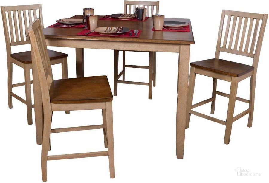 The appearance of Sunset Trading Brook 5 Piece 48 Inch Square Pub Set with Slat Back Stools designed by Sunset Trading in the modern / contemporary interior design. This two-tone brown piece of furniture  was selected by 1StopBedrooms from Brook Collection to add a touch of cosiness and style into your home. Sku: DLU-BR4848CB-PW;DLU-BR-B60-PW-2;DLU-BR-B60-PW-2. Material: Wood. Product Type: Bistro & Pub Set. Image1