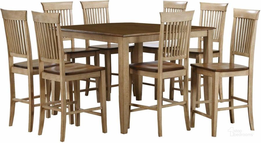 The appearance of Sunset Trading Brook 9 Piece 48 Inch Square Pub Set with Fancy Slat Stools designed by Sunset Trading in the modern / contemporary interior design. This two-tone brown piece of furniture  was selected by 1StopBedrooms from Brook Collection to add a touch of cosiness and style into your home. Sku: DLU-BR4848CB-PW;DLU-BR-B70-PW-2;DLU-BR-B70-PW-2;DLU-BR-B70-PW-2;DLU-BR-B70-PW-2. Material: Wood. Product Type: Bistro & Pub Set. Image1