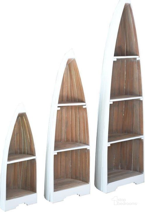 The appearance of Sunset Trading Cottage 3 Piece Boat Shaped Freestanding Shelves In White And Brown designed by Sunset Trading in the country / farmhouse interior design. This white and brown piece of furniture  was selected by 1StopBedrooms from Shabby Chic Cottage Collection to add a touch of cosiness and style into your home. Sku: CC-CAB1920TLD-WWDW. Material: Wood. Product Type: Bookcase. Image1