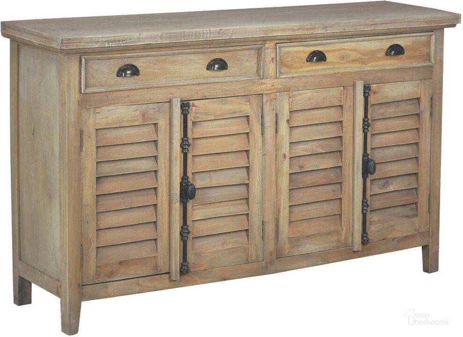 The appearance of Sunset Trading Cottage 58 Inch Shutter Door Credenza In Brown designed by Sunset Trading in the country / farmhouse interior design. This brown piece of furniture  was selected by 1StopBedrooms from Shabby Chic Cottage Collection to add a touch of cosiness and style into your home. Sku: CC-CAB163S-DW. Material: Wood. Product Type: Credenza. Image1