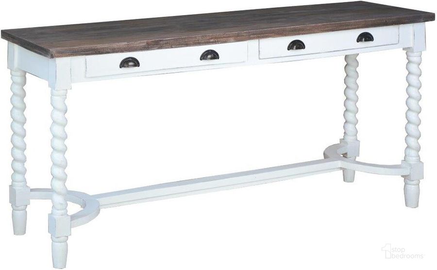 The appearance of Sunset Trading Cottage 64 Inch Swirl Leg Console Table In White And Brown designed by Sunset Trading in the country / farmhouse interior design. This white and brown piece of furniture  was selected by 1StopBedrooms from Shabby Chic Cottage Collection to add a touch of cosiness and style into your home. Sku: CC-TAB231TLD-WWRW. Material: Wood. Product Type: Console Table. Image1
