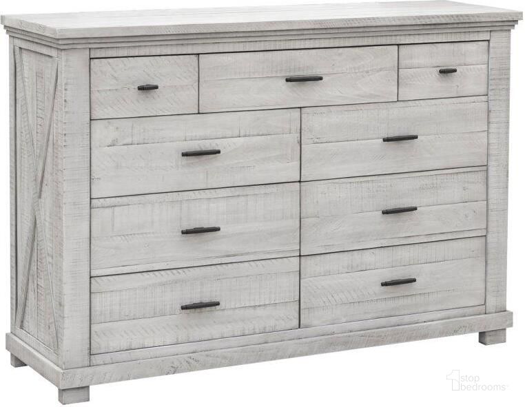 The appearance of Sunset Trading Crossing Barn 9 Drawer Bedroom Dresser designed by Sunset Trading in the modern / contemporary interior design. This light gray piece of furniture  was selected by 1StopBedrooms from Crossing Barn Collection to add a touch of cosiness and style into your home. Sku: CF-4130-0786. Product Type: Dresser. Material: Pine. Image1
