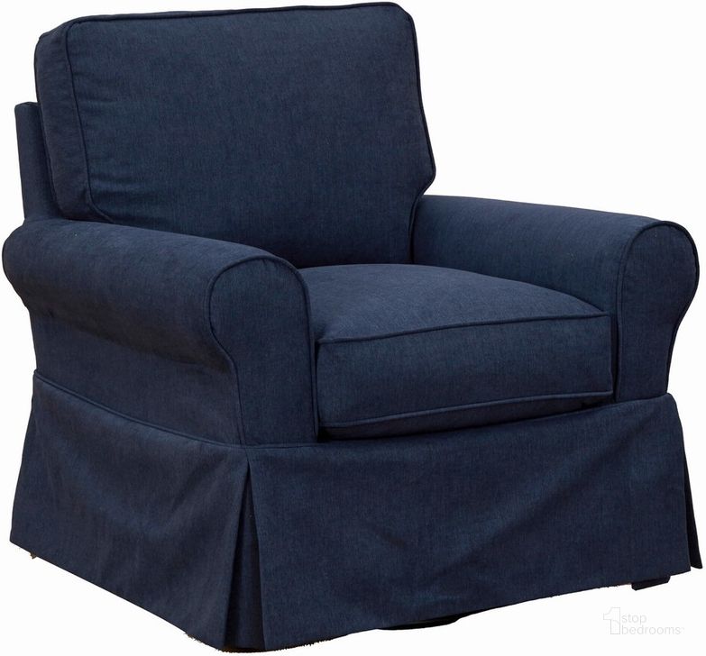 The appearance of Horizon Slipcover For Box Cushion Chair In Navy Blue designed by Sunset Trading in the traditional interior design. This navy blue piece of furniture  was selected by 1StopBedrooms from Horizon Collection to add a touch of cosiness and style into your home. Sku: SU-114993SC-391049. Material: Polyester. Product Type: Cover. Image1