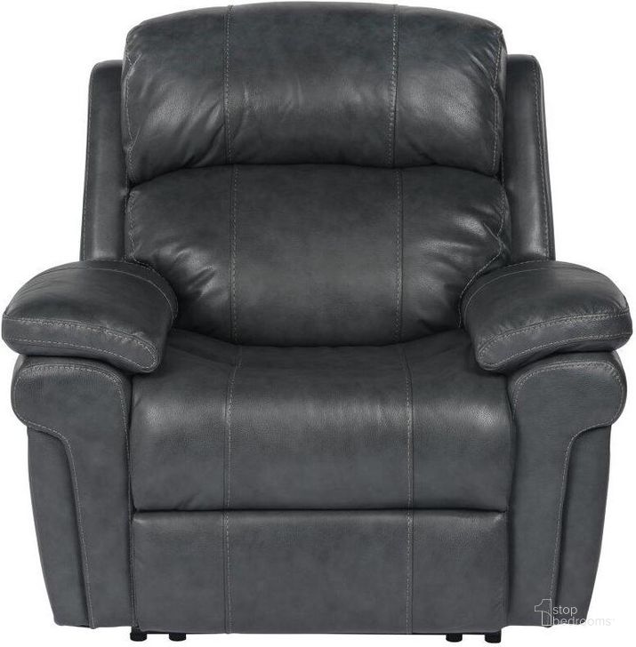 The appearance of Sunset Trading Luxe Leather Power Reclining Chair designed by Sunset Trading in the modern / contemporary interior design. This steel gray piece of furniture  was selected by 1StopBedrooms from Luxe Leather Collection to add a touch of cosiness and style into your home. Sku: SU-9102-94-1394-85. Material: Wood. Product Type: Recliner. Image1