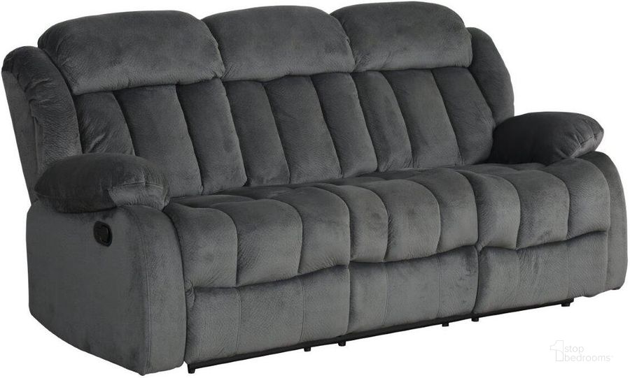The appearance of Sunset Trading Madison Reclining Sofa designed by Sunset Trading in the modern / contemporary interior design. This charcoal gray piece of furniture  was selected by 1StopBedrooms from Madison Collection to add a touch of cosiness and style into your home. Sku: SU-LN550-305. Material: Wood. Product Type: Reclining Sofa. Image1
