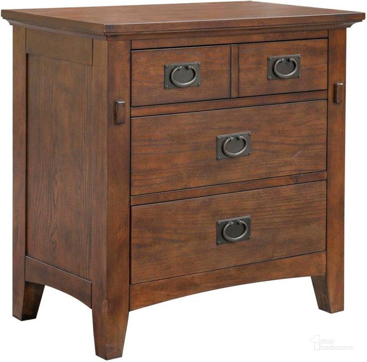 The appearance of Sunset Trading Mission Bay 3 Drawer Nightstand Amish Brown Solid Wood designed by Sunset Trading in the transitional interior design. This brown piece of furniture  was selected by 1StopBedrooms from Mission Bay Collection to add a touch of cosiness and style into your home. Sku: CF-4936-0877. Material: Wood. Product Type: Nightstand. Image1