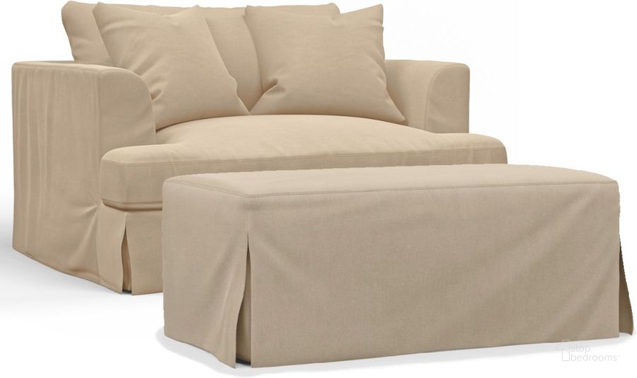 The appearance of Newport Slipcover For 52 Inch Wide Chair and A Half With Ottoman With 2 Throw Pillow Covers In Tan designed by Sunset Trading in the modern / contemporary interior design. This tan piece of furniture  was selected by 1StopBedrooms from Newport Collection to add a touch of cosiness and style into your home. Sku: SY-130015SC-391084;SY-130030SC-391084. Material: Polyester. Product Type: Cover. Image1