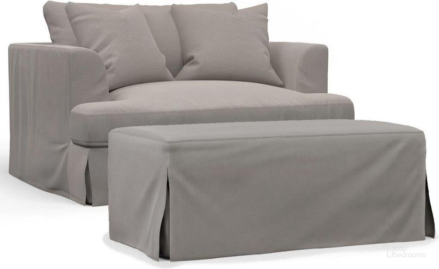 The appearance of Sunset Trading Newport Slipcovered 52 Inch Wide Chair And A Half With Ottoman Stain Resistant Performance Fabric 2 Throw Pillows Gray designed by Sunset Trading in the modern / contemporary interior design. This gray piece of furniture  was selected by 1StopBedrooms from Newport Collection to add a touch of cosiness and style into your home. Sku: SY-130015-3910-94;SY-130030-3910-94. Material: Wood. Product Type: Living Room Chair. Image1