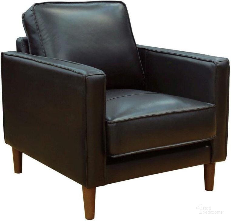 The appearance of Sunset Trading Prelude 32 Inch Wide Black Top Grain Leather Armchair Mid Century Modern Accent Chair Small Space Living Room Furniture designed by Sunset Trading in the modern / contemporary interior design. This black piece of furniture  was selected by 1StopBedrooms from Prelude Collection to add a touch of cosiness and style into your home. Sku: SU-PR15070-3780-100E. Product Type: Arm Chair. Material: Rubberwood. Image1