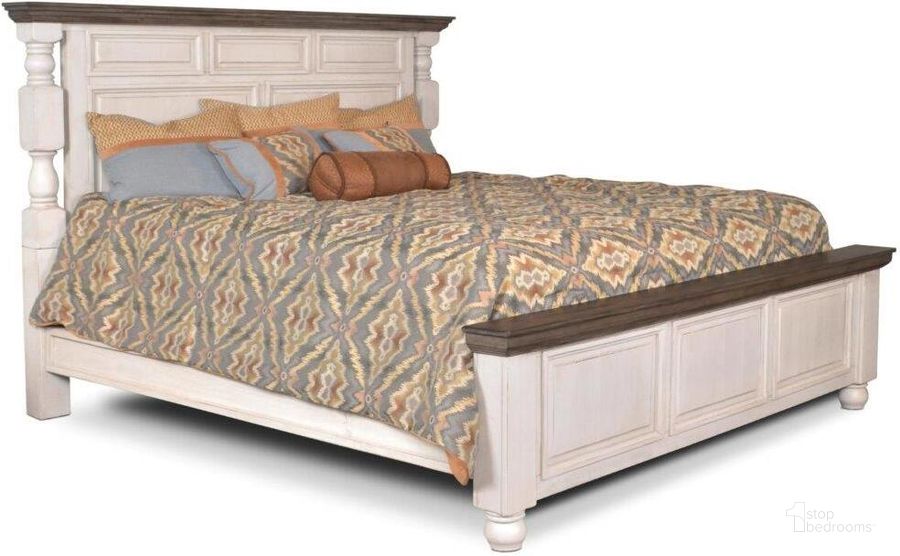 The appearance of Sunset Trading Rustic French King Panel Bed In White and Brown designed by Sunset Trading in the modern / contemporary interior design. This white and brown piece of furniture  was selected by 1StopBedrooms from Rustic French Collection to add a touch of cosiness and style into your home. Sku: HH-4750-003;HH-4750-103;HH-4750-203. Bed Type: Panel Bed. Product Type: Panel Bed. Bed Size: King. Material: Pine. Image1