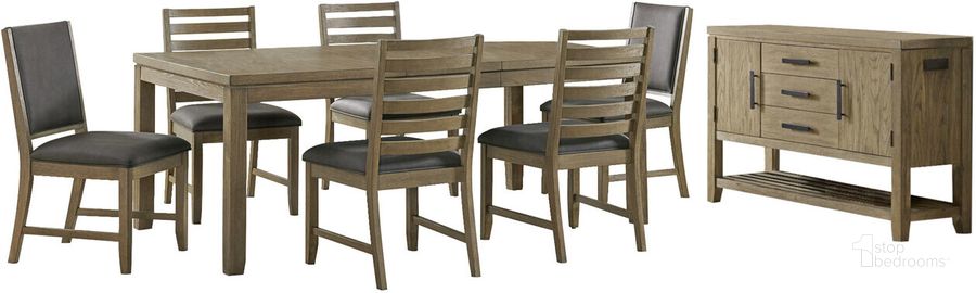 The appearance of Saunders 8 Piece Extendable Dining Table Set In Brown designed by Sunset Trading in the modern / contemporary interior design. This brown piece of furniture  was selected by 1StopBedrooms from Saunders Collection to add a touch of cosiness and style into your home. Sku: ED-D18620DT;ED-D18620FSC-RTA;ED-D18620SSC-RTA;ED-D18620SSC-RTA;ED-D18620SV. Product Type: Dining Room Set. Material: Rubberwood. Image1
