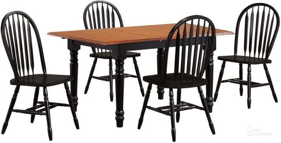 The appearance of Sunset Trading Selections 5 Piece 60 Inch Rectangular Extendable Dining Set In Antique Black And Cherry PK-TLB3660-820-AB5P designed by Sunset Trading in the traditional interior design. This antique black and cherry piece of furniture  was selected by 1StopBedrooms from Black Cherry Selections Collection to add a touch of cosiness and style into your home. Sku: PK-TLB-3660-BCH;DLU-820-AB;DLU-820-AB. Material: Wood. Product Type: Dining Room Set. Image1