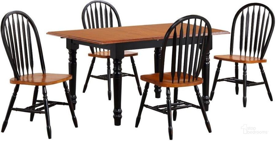 The appearance of Sunset Trading Selections 5 Piece 60 Inch Rectangular Extendable Dining Set In Antique Black And Cherry PK-TLB3660-820-BCH5P designed by Sunset Trading in the traditional interior design. This antique black and cherry piece of furniture  was selected by 1StopBedrooms from Black Cherry Selections Collection to add a touch of cosiness and style into your home. Sku: PK-TLB-3660-BCH;DLU-820-BCH;DLU-820-BCH. Material: Wood. Product Type: Dining Room Set. Image1