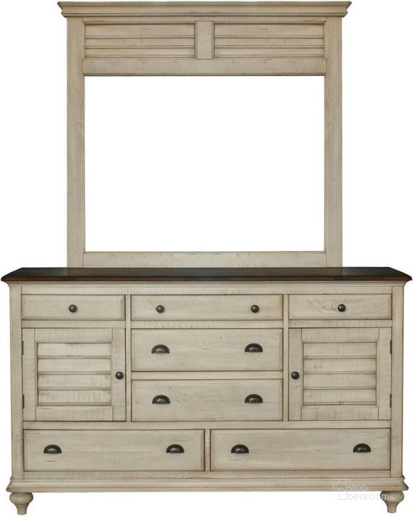The appearance of Sunset Trading Shades of Sand Dresser with Shutter Mirror designed by Sunset Trading in the traditional interior design. This antique white piece of furniture  was selected by 1StopBedrooms from Shades Of Sand Collection to add a touch of cosiness and style into your home. Sku: CF-2330-0490;CF-2334-0489. Product Type: Dresser and Mirror. Material: Pine. Image1