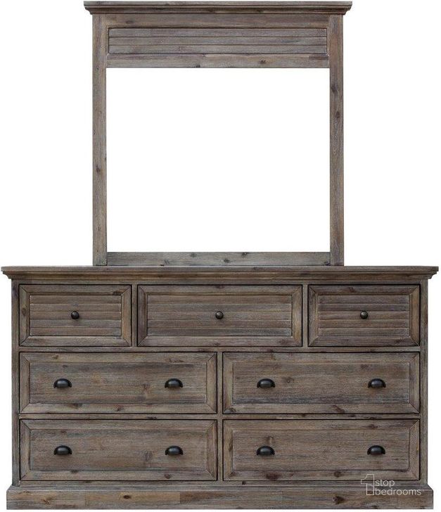 The appearance of Sunset Trading Solstice Grey 7 Drawer Dresser with Shutter Mirror designed by Sunset Trading in the transitional interior design. This weathered gray and brown piece of furniture  was selected by 1StopBedrooms from Solstice Grey Collection to add a touch of cosiness and style into your home. Sku: CF-3030-0441;CF-3034-0441. Product Type: Dresser and Mirror. Material: Pine. Image1