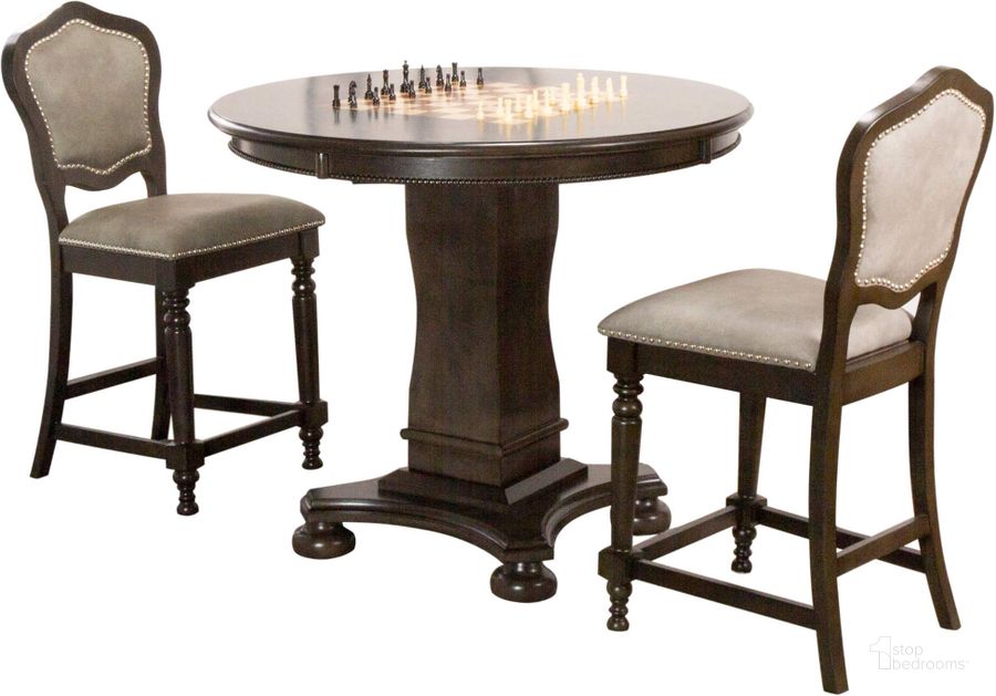 The appearance of Sunset Trading Vegas 3 Piece 42 Inch Round Counter Height Dining and Chess and Poker Table Set designed by Sunset Trading in the modern / contemporary interior design. This distressed grey piece of furniture  was selected by 1StopBedrooms from Vegas Collection to add a touch of cosiness and style into your home. Sku: CR-87711-62;CR-87711-64;CR-87711-24-RTA. Material: MDF. Product Type: Game Table Set. Image1
