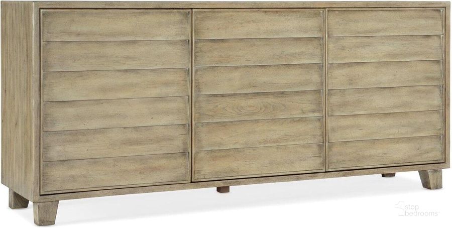 The appearance of Surfrider Buffet designed by Hooker in the transitional interior design. This light wood piece of furniture  was selected by 1StopBedrooms from Surfrider Collection to add a touch of cosiness and style into your home. Sku: 6015-75900-80. Material: Wood. Product Type: Buffets, Sideboards and Server. Image1