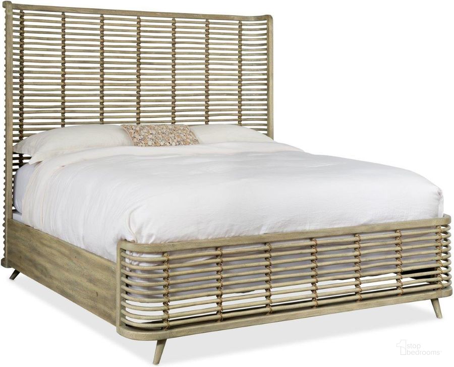 The appearance of Surfrider California King Rattan Bed designed by Hooker in the transitional interior design. This light wood piece of furniture  was selected by 1StopBedrooms from Surfrider Collection to add a touch of cosiness and style into your home. Sku: 6015-90260-80. Bed Type: Panel Bed. Material: Wood. Product Type: Panel Bed. Bed Size: California King. Image1