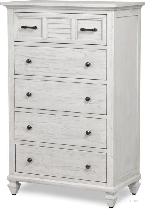 The appearance of Surfside 5 Drawer Chest In White designed by Sea Winds Trading in the transitional interior design. This white piece of furniture  was selected by 1StopBedrooms from Surfside Collection to add a touch of cosiness and style into your home. Sku: B27735-WW. Material: Wood. Product Type: Chest. Image1