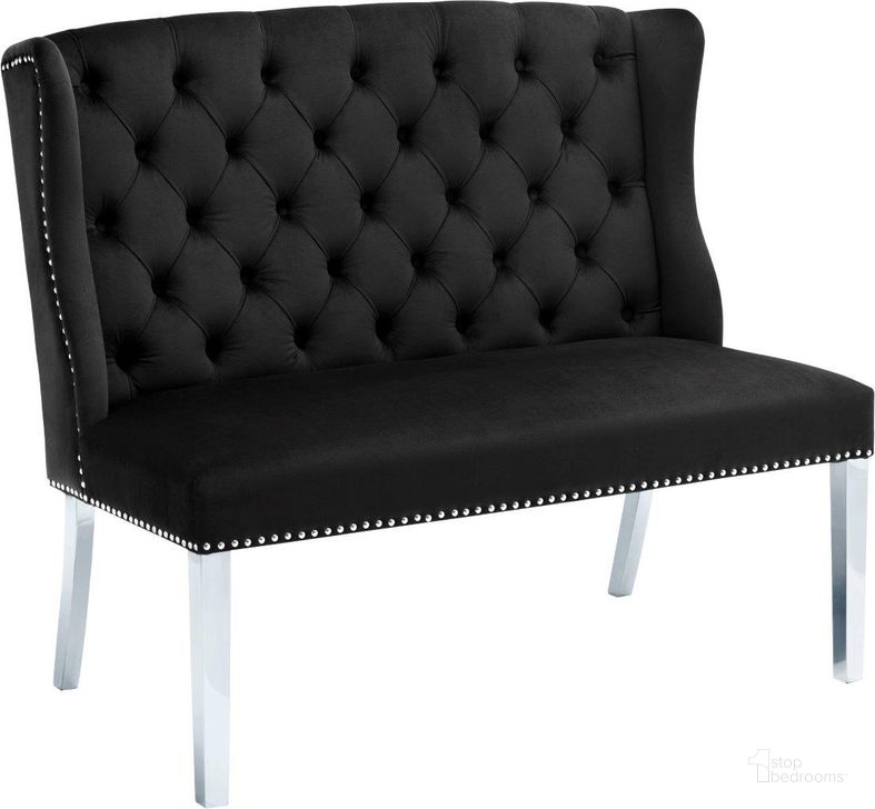 The appearance of Suri Black Settee Bench designed by Meridian in the modern / contemporary interior design. This black velvet piece of furniture  was selected by 1StopBedrooms from Suri Collection to add a touch of cosiness and style into your home. Sku: 810Black. Product Type: Bedroom Bench. Material: Velvet. Image1
