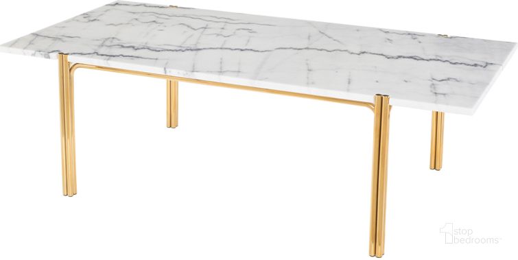 The appearance of Sussur White Stone Coffee Table HGNA507 designed by Nuevo in the modern / contemporary interior design. This white and gold piece of furniture  was selected by 1StopBedrooms from Sussur Collection to add a touch of cosiness and style into your home. Sku: HGNA507. Product Type: Coffee Table. Material: Stone. Image1