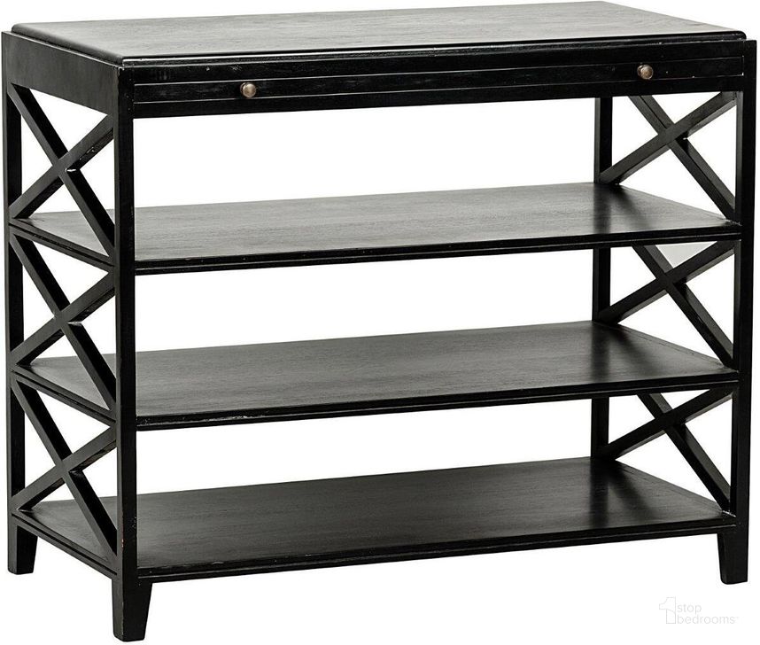 The appearance of Sutton Criss-Cross Side Table In Hand Rubbed Black designed by Noir in the transitional interior design. This black piece of furniture  was selected by 1StopBedrooms from Sutton Collection to add a touch of cosiness and style into your home. Sku: GTAB252HB. Product Type: Side Table. Material: Wood Veneer. Image1