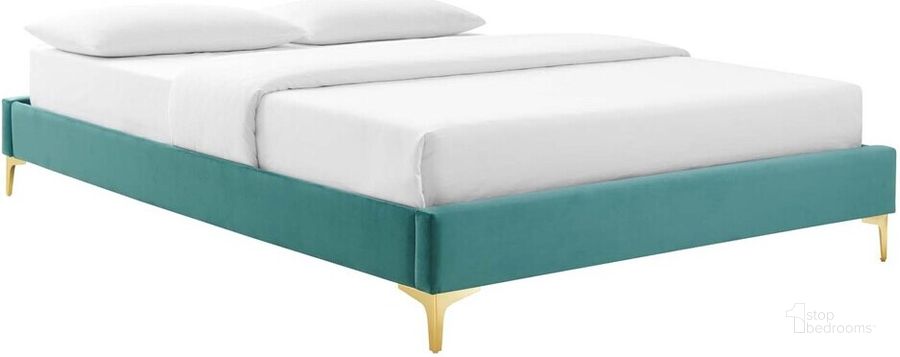 The appearance of Sutton King Performance Velvet Bed Frame In Teal designed by Modway in the modern / contemporary interior design. This teal piece of furniture  was selected by 1StopBedrooms from Sutton Collection to add a touch of cosiness and style into your home. Sku: MOD-6307-TEA. Product Type: Bed Frame. Bed Size: King. Material: MDF. Image1