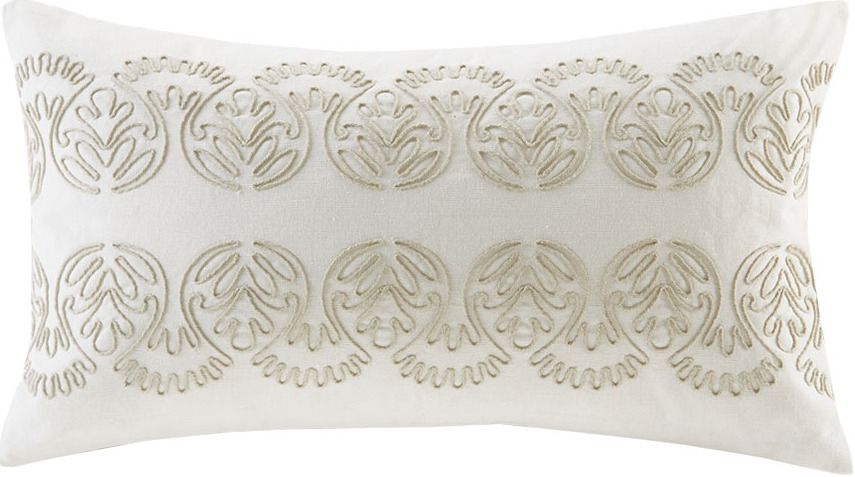 The appearance of Suzanna Cotton Oblong Pillow With Embroidery In White designed by Olliix in the traditional interior design. This white piece of furniture  was selected by 1StopBedrooms from Suzanna Collection to add a touch of cosiness and style into your home. Sku: HH30-1651. Material: Polyester. Product Type: Pillow. Image1