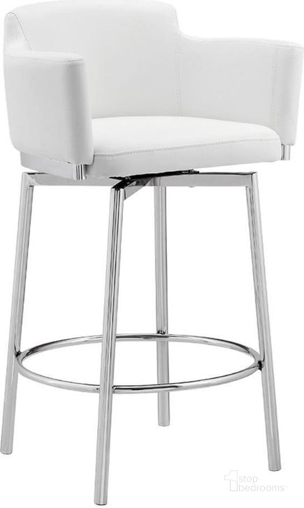 The appearance of Suzzie Counter 180 Swivel Arm Bar Stool In White Pu-Leather designed by Casabianca Home in the modern / contemporary interior design. This white piece of furniture  was selected by 1StopBedrooms from Suzzie Collection to add a touch of cosiness and style into your home. Sku: CB-951WHB. Material: Leather. Product Type: Barstool. Image1