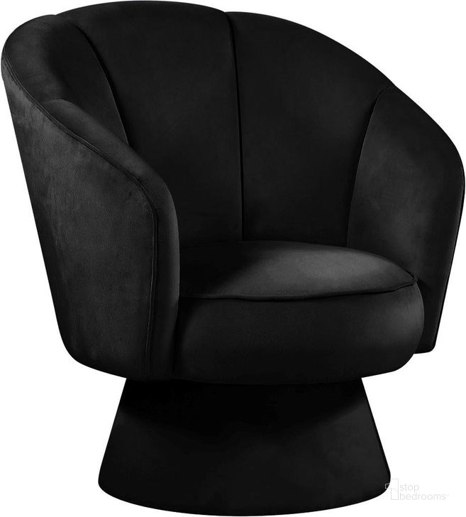 The appearance of Swanson Black Velvet Accent Chair designed by Meridian in the modern / contemporary interior design. This black velvet piece of furniture  was selected by 1StopBedrooms from Swanson Collection to add a touch of cosiness and style into your home. Sku: 545Black-C. Material: Wood. Product Type: Accent Chair. Image1