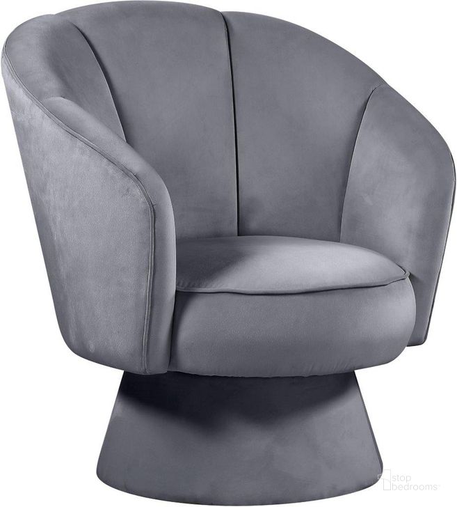 The appearance of Swanson Grey Velvet Accent Chair designed by Meridian in the modern / contemporary interior design. This grey velvet piece of furniture  was selected by 1StopBedrooms from Swanson Collection to add a touch of cosiness and style into your home. Sku: 545Grey-C. Material: Wood. Product Type: Accent Chair. Image1