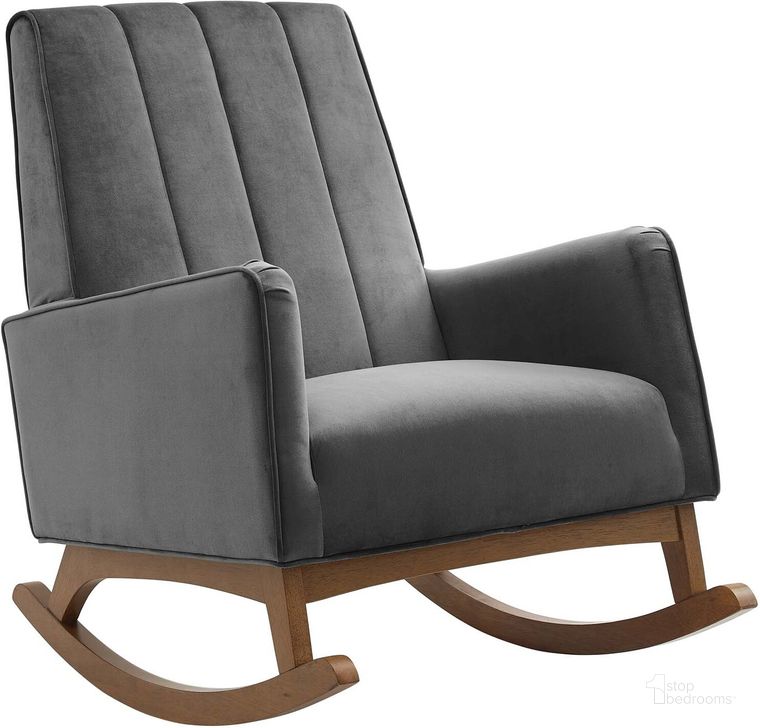 The appearance of Sway Performance Velvet Rocking Chair EEI-4456-GRY designed by Modway in the modern / contemporary interior design. This gray piece of furniture  was selected by 1StopBedrooms from Sway Collection to add a touch of cosiness and style into your home. Sku: EEI-4456-GRY. Product Type: Chair. Material: MDF. Image1