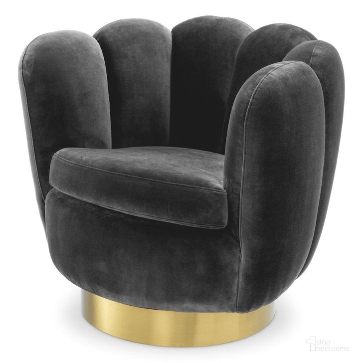 The appearance of Swivel Chair Mirage Savona Dark Grey Velvet designed by Eichholtz in the modern / contemporary interior design. This dark grey piece of furniture  was selected by 1StopBedrooms from Mirage Collection to add a touch of cosiness and style into your home. Sku: A113483. Product Type: Arm Chair. Material: Velvet. Image1