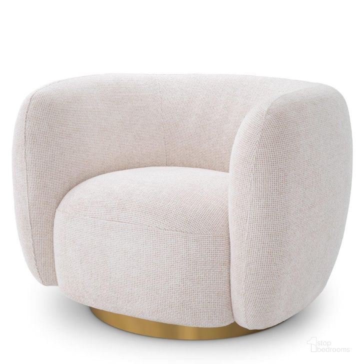 The appearance of Swivel Chair Roxy Lyssa Off-White designed by Eichholtz in the modern / contemporary interior design. This off white piece of furniture  was selected by 1StopBedrooms from Roxy Collection to add a touch of cosiness and style into your home. Sku: A115348. Product Type: Arm Chair. Material: Brass. Image1