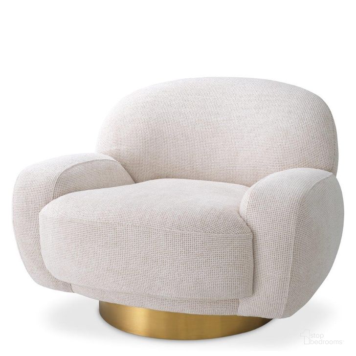 The appearance of Swivel Chair Udine Lyssa Off-White designed by Eichholtz in the modern / contemporary interior design. This off white piece of furniture  was selected by 1StopBedrooms from  to add a touch of cosiness and style into your home. Sku: A116066. Product Type: Arm Chair. Material: Brass. Image1