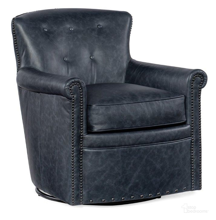 The appearance of Swivel Club Chair In Blue designed by Hooker in the traditional interior design. This blue piece of furniture  was selected by 1StopBedrooms from CC Collection to add a touch of cosiness and style into your home. Sku: CC326-045. Material: Leather. Product Type: Swivel Chair. Image1