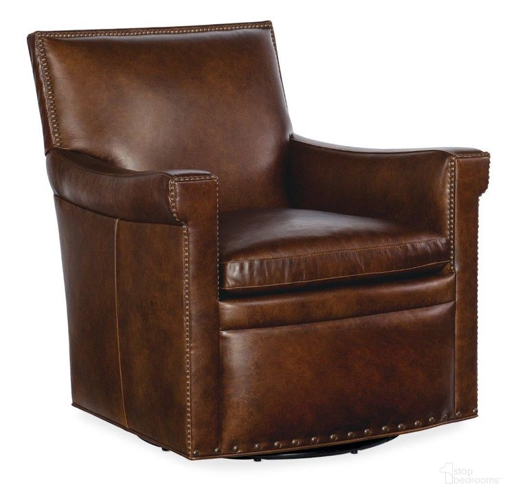 The appearance of Swivel Club Chair In Brown designed by Hooker in the traditional interior design. This brown piece of furniture  was selected by 1StopBedrooms from CC Collection to add a touch of cosiness and style into your home. Sku: CC322-085. Material: Leather. Product Type: Swivel Chair. Image1