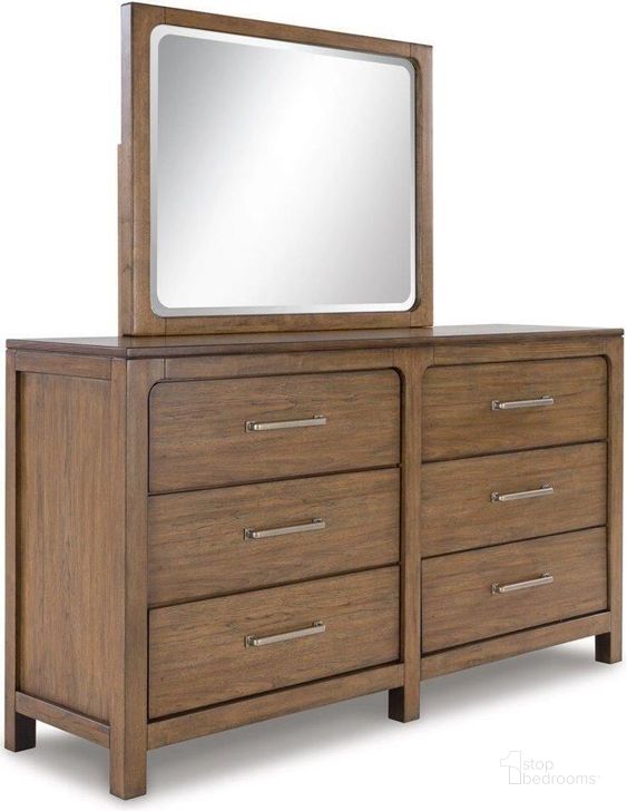 The appearance of Sylvan Valley Light Brown Dresser and Mirror designed by Off 5th Home in the transitional interior design. This light brown piece of furniture  was selected by 1StopBedrooms from Sylvan Valley Collection to add a touch of cosiness and style into your home. Sku: B974-31;B974-36. Material: Wood. Product Type: Dresser and Mirror. Image1