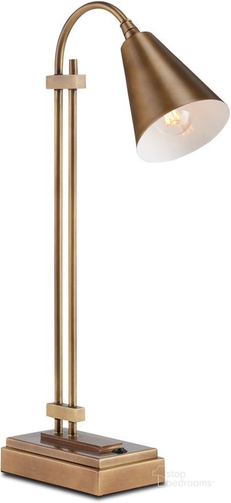 The appearance of Symmetry Brass Desk Lamp designed by Currey & Company in the modern / contemporary interior design. This brass piece of furniture  was selected by 1StopBedrooms from Symmetry Collection to add a touch of cosiness and style into your home. Sku: 6000-0782. Material: Metal. Product Type: Desk Lamp. Image1