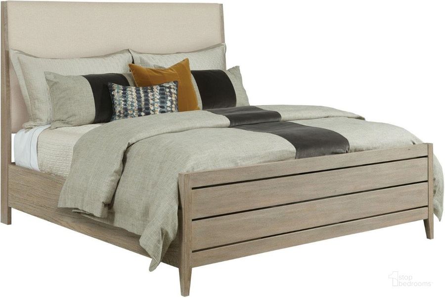 The appearance of Symmetry Sand Incline Cal. King Upholstered Panel Bed With High Footboard designed by Kincaid in the transitional interior design. This beige piece of furniture  was selected by 1StopBedrooms from Symmetry Collection to add a touch of cosiness and style into your home. Sku: 939-327P. Bed Type: Panel Bed. Material: Wood. Product Type: Panel Bed. Bed Size: California King.