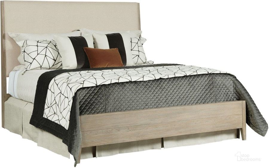 The appearance of Symmetry Sand Incline Cal. King Upholstered Panel Bed With Medium Footboard designed by Kincaid in the transitional interior design. This beige piece of furniture  was selected by 1StopBedrooms from Symmetry Collection to add a touch of cosiness and style into your home. Sku: 939-324P. Bed Type: Panel Bed. Material: Wood. Product Type: Panel Bed. Bed Size: California King.
